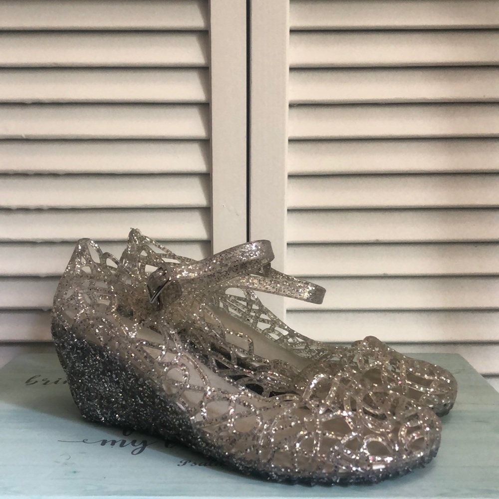 Clear glitter jelly sandals/wedges